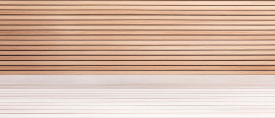 Obraz premium Simple wooden wall with horizontal slats and a contrasting white base