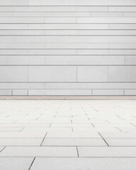 Fototapeta premium Modern minimalist architecture with white wall and tiled floor in bright light