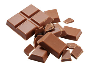 chocolate pieces on white background