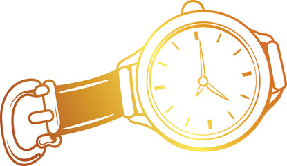 Golden gradient vintage watch with botanical plants intricate line art book vector design