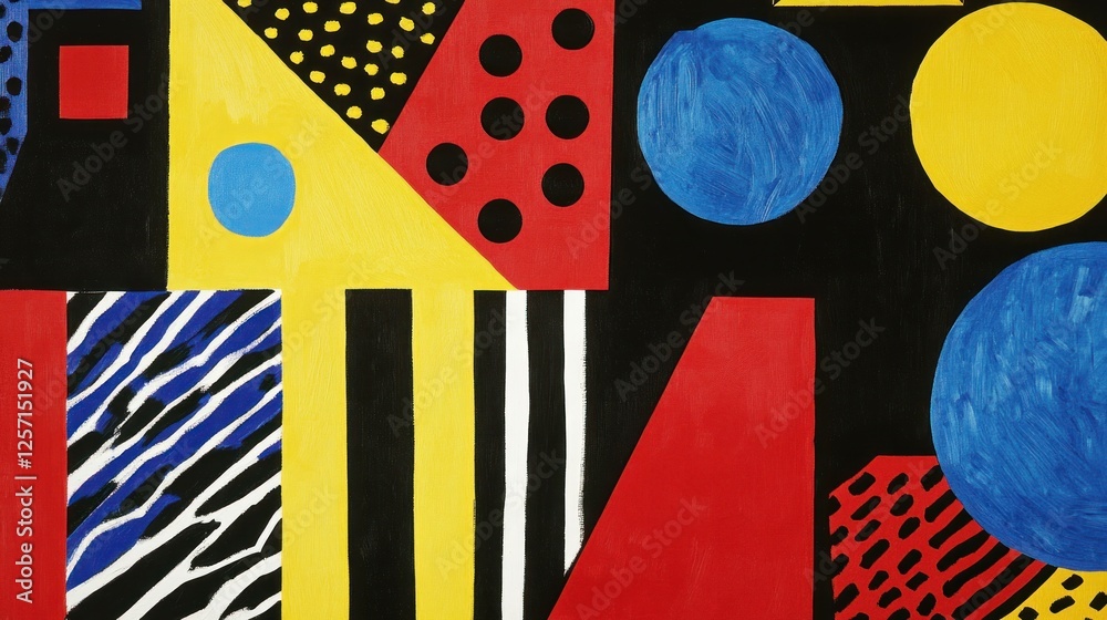 Poster abstract painting displaying an assortment of colorful geometric shapes