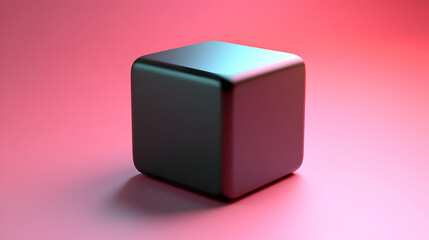 Obraz premium 3D Render Illustration - Metallic Cube on Pink Background