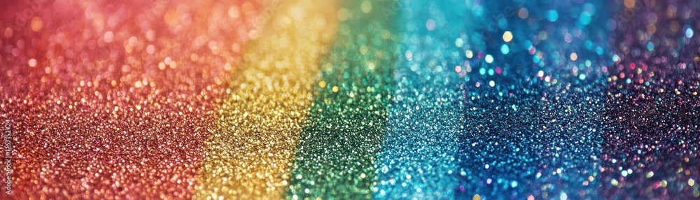 Aufkleber Vibrant rainbow array of colorful glitter sparkles in a line