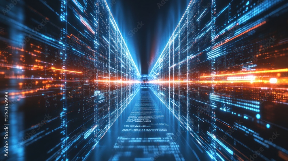 Aufkleber futuristic technology tunnel with glowing lines and digital data