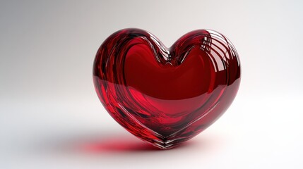 Fototapeta premium Beautiful red glass heart sculpture reflecting light in a soft background for decoration or gifting