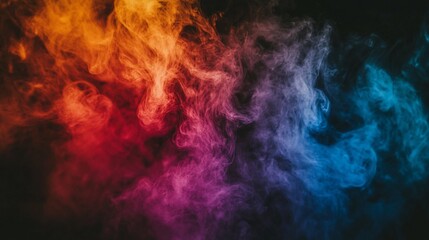 Fototapeta premium Abstract Colorful Smoke Swirls on Black Background: A Vivid and Dreamlike Composition