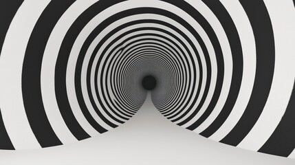 A captivating black-and-white spiral tunnel creates a mesmerizing optical illusion, drawing the viewer's gaze inward.