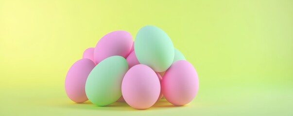 A joyful Easter moment with pastel eggs, styled on a gradient yellow-to-green background for a lively and refreshing vibe.