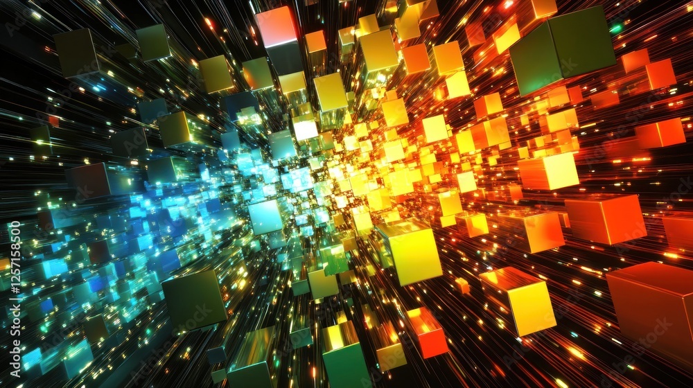 Poster Floating colorful cubes generate abstract and futuristic background design