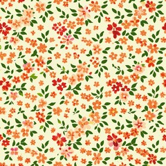 Seamless Floral Pattern with Vibrant Orange and Green Leaves