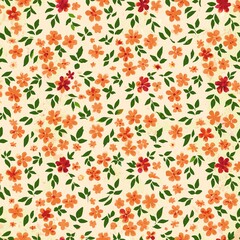 Seamless Floral Pattern with Vibrant Orange and Green Leaves