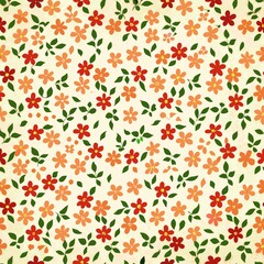 Seamless Floral Pattern with Vibrant Orange and Green Leaves