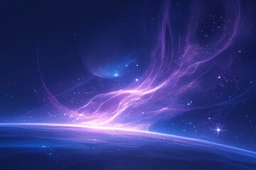 Abstract cosmic energy with radiant waves. Set against a deep space background. Emphasizing the power and beauty of cosmic phenomena. Ideal for sci-fi and space art.