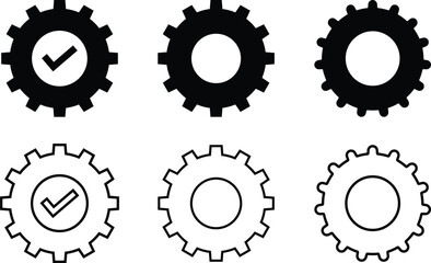 Set of Gear Icons with Checkmarks, representing successful processes