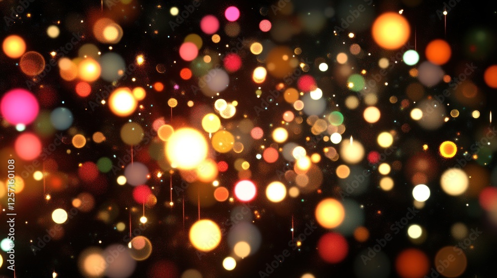 Poster Colorful blurred lights create a bokeh effect on dark background