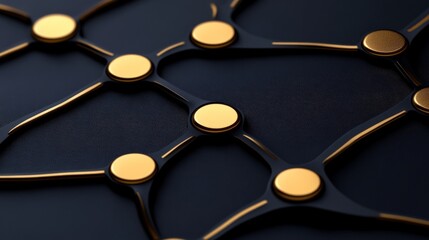 Abstract Connections with Gold Nodes on Dark Background Illustration