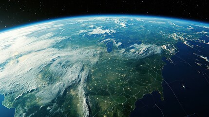 Obraz premium Earth, Space, View, Northern Hemisphere, Clouds, Night, Cities, Lights, Planet, Geography, Education