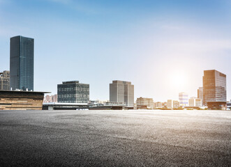 Dynamic Urban Landscape with Modern Buildings and Clear Skies