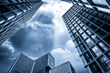 Dramatic Sky and Modern Skyscrapers in Urban Landscape