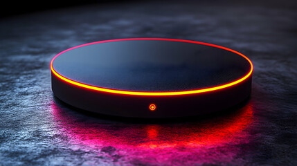 3D Illustration - Futuristic Device, Technology, Innovation, Design, Dark Background, Red Light, Circle, Modern, Minimalist, Electronic