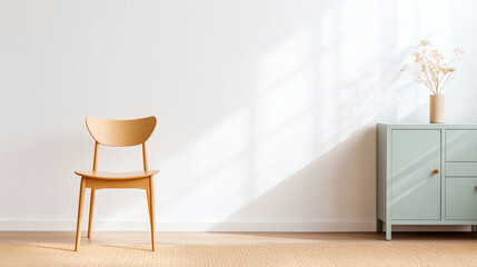 Minimalist interior with chair and cabinet