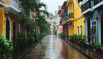 Fototapeta premium A city where the rain cleanses and then colors the streets, leaving vibrant trails in its wake