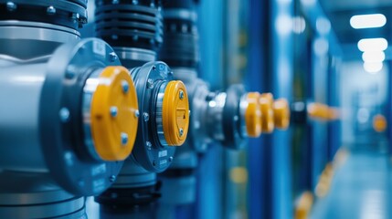 Fototapeta premium Energy Storage Industrial pipes with valves showcasing a modern engineering environment.