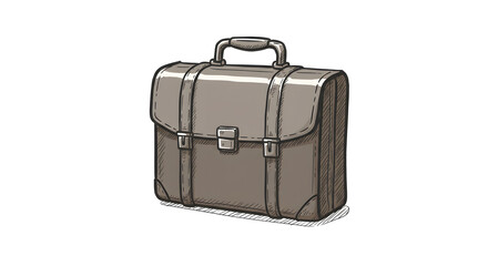 Sketch Style Brown Leather Briefcase Isolated on White Background Graphic Element