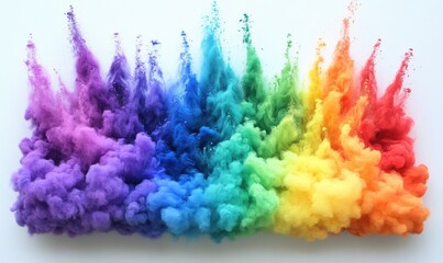 Rainbow ink exploding in water, studio shot, white background, vibrant colors, design element