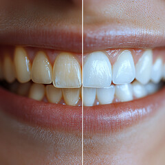 Obraz premium High-Detail Dental Comparison, teeth whitening transformation mockup
