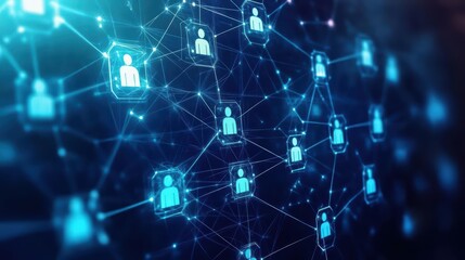 Obraz premium Network of people connected through communication and relationships in a digital environment