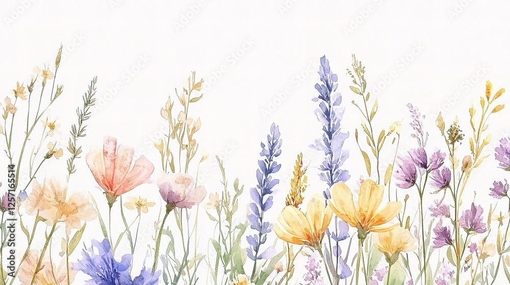 Wall mural Colorful Watercolor Painting of Wildflowers in Digital Art Style