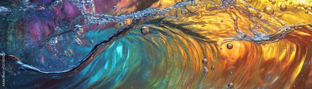 Poster colorful water surface creates abstract patterns and reflective effects