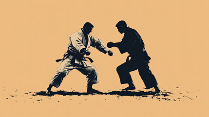 Silhouette Illustration of Jiu-Jitsu Players Fighting