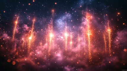 Fototapeta premium Spectacular display of vibrant fireworks illuminating a starry night sky over a serene landscape