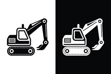 Flat Excavator Icon. Sleek Black & White Vector Design