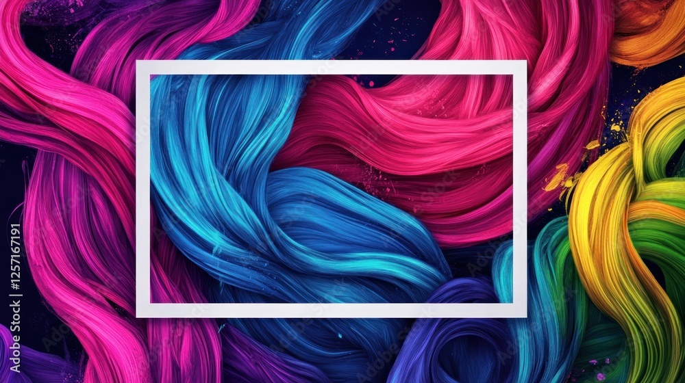 Aufkleber colorful textured waves arranged around a white rectangular frame