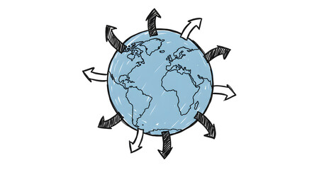 Fototapeta premium Global Connections Earth with Arrows Showing Worldwide Communication Network