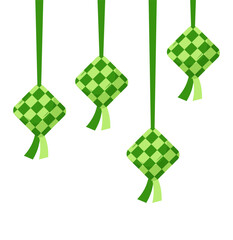 Green ketupat indonesian tradition food Ramadan greeting flat illustration 
