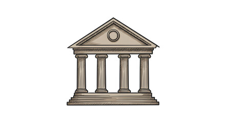 Obraz premium Illustration of a Classical Building Facade with Columns and Triangle Roof