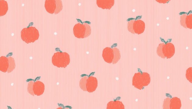 minimalist peach pattern on pastel pink background with scattered white dots, seamless fruit design for modern decor

