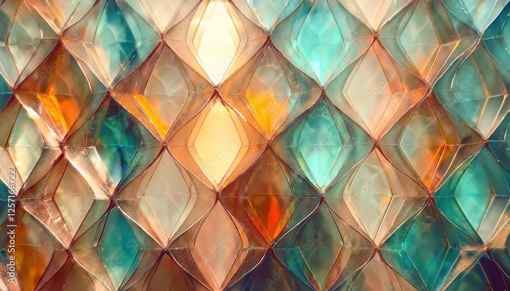 Poster abstract textured glass pattern in warm and cool tones, decorative geometric design with leaf shaped