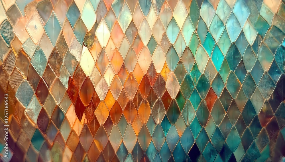 Poster abstract textured glass pattern in warm and cool tones, decorative geometric design with leaf shaped