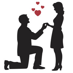 Couple Proposing Black Silhouette vector illustration for Valentine's Day or Propose Day on a transparent background