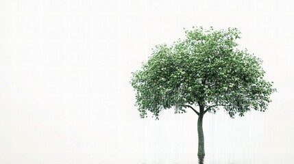 Isolated Tree with Dripping Leaves Under Rainy Atmosphere