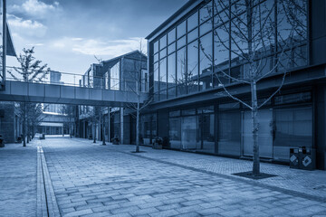 Modern Urban Architecture in a Serene Blue-Toned Environment