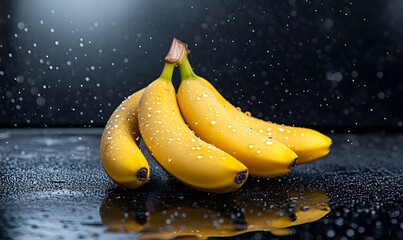 A pile of yellow bananas with water droplets on them, Generative AI