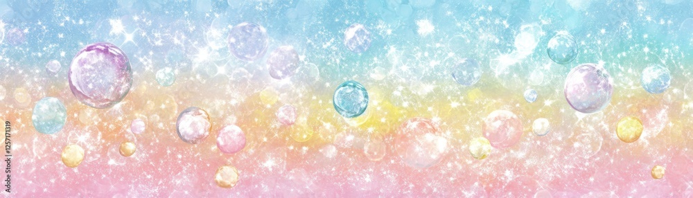 Poster watercolor background with floating bubbles and glittering stars effect