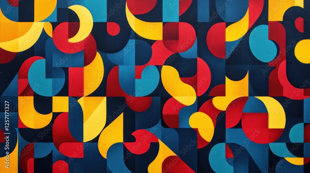 Poster Abstract geometric pattern with interlocking colorful shapes and dark background