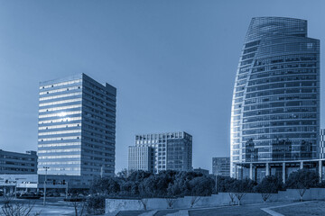 Modern Urban Skyscrapers in Striking Blue Tones